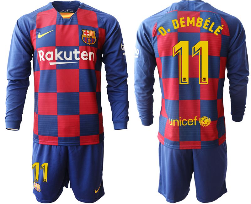 Men 2019-2020 club Barcelona home long sleeve #11 blue Soccer Jerseys->barcelona jersey->Soccer Club Jersey